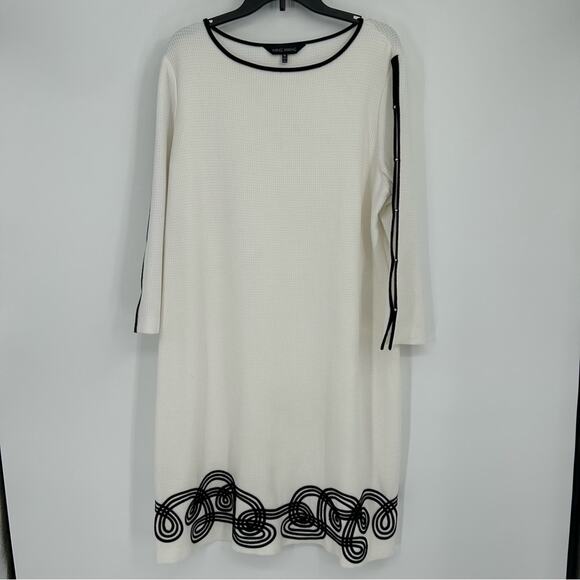Ming Wang White and Black Dress with Embellished Hem Dress Size XL Business - Picture 1 of 10